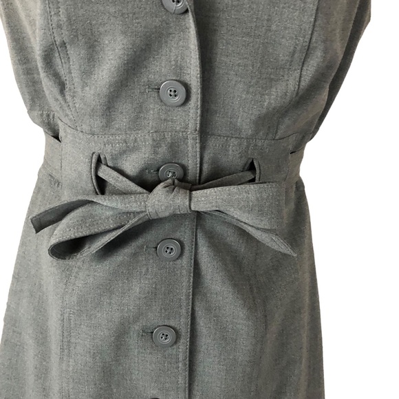 DRESS - Women's Calvin Klein Light Gray Button Front Cap Sleeve Belted Dress. 8 - Picture 10 of 15